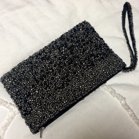 Vintage Beaded Clutch Black and Silver Metallic - Picture 8 of 8
